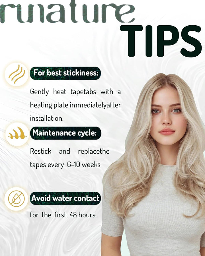RUNATURE 55cm Tape Extensions Echthaar Blond Invisible Tape in Extensions Echthaar 20 Stück 50g Unsi