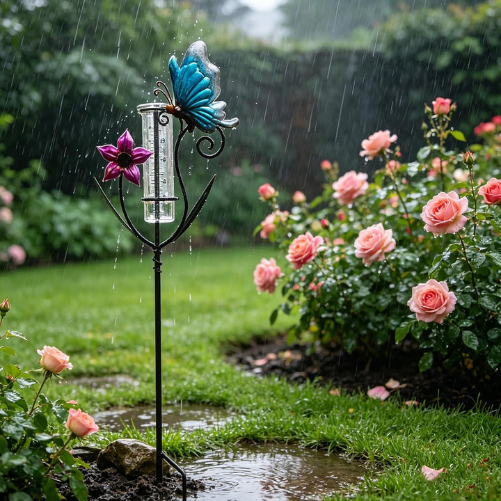 Regenmesser für Garten, Gartendekoration Regenmesser Glasregenwasserzähler, Gartenstecker Elf Stehen