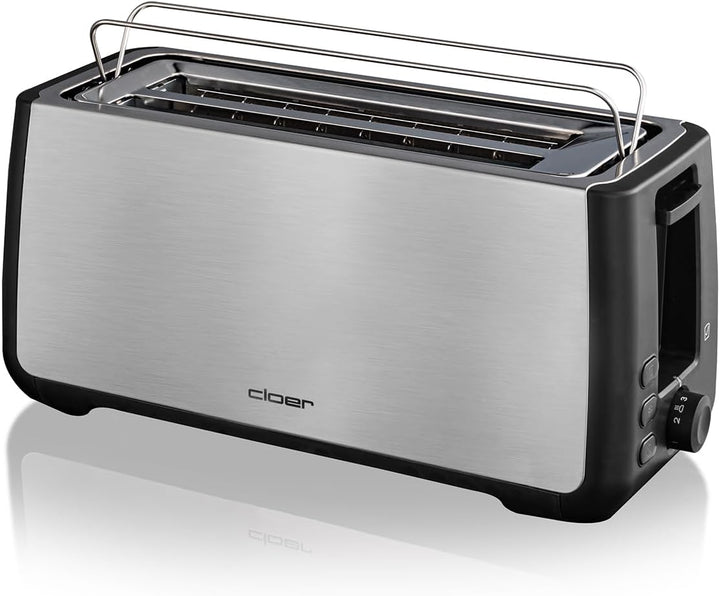 Cloer 3579 King-Size Toaster für 4 XXL Scheiben, Check-Funktion, Edelstahlgehäuse, 1500 Watt, schwar