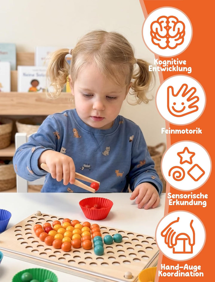 KidMigo Montessori Spielzeug, Rainbow Bead Game, Holz Clip Brettspiel, Puzzle Board, Kinder Hände Au