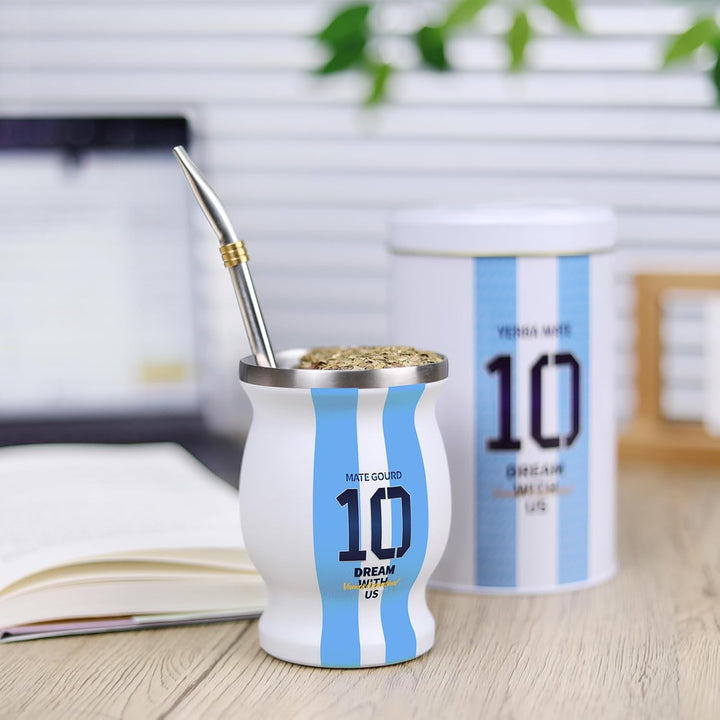Cuopru Hochwertiges Yerba Mate Kürbis-Set – inklusive Argentinien-Kapitän Nr. 10 Mate Tasse und Yerb