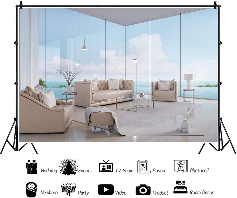 Renaiss 2.7x1.8m Moderne Luxus Meerblick Zimmer Fotografie Hintergrund Business Büro Strand Fenster