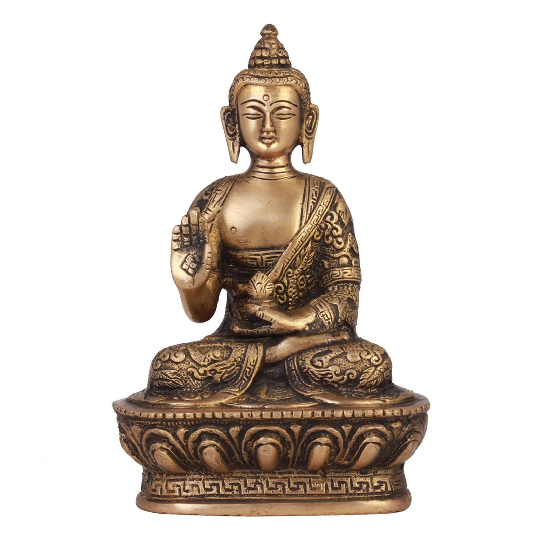 Blessing Buddha Idol (17,8 cm hoch), handgefertigte Buddha-Statue, feine Schnitzerei, antike Messing