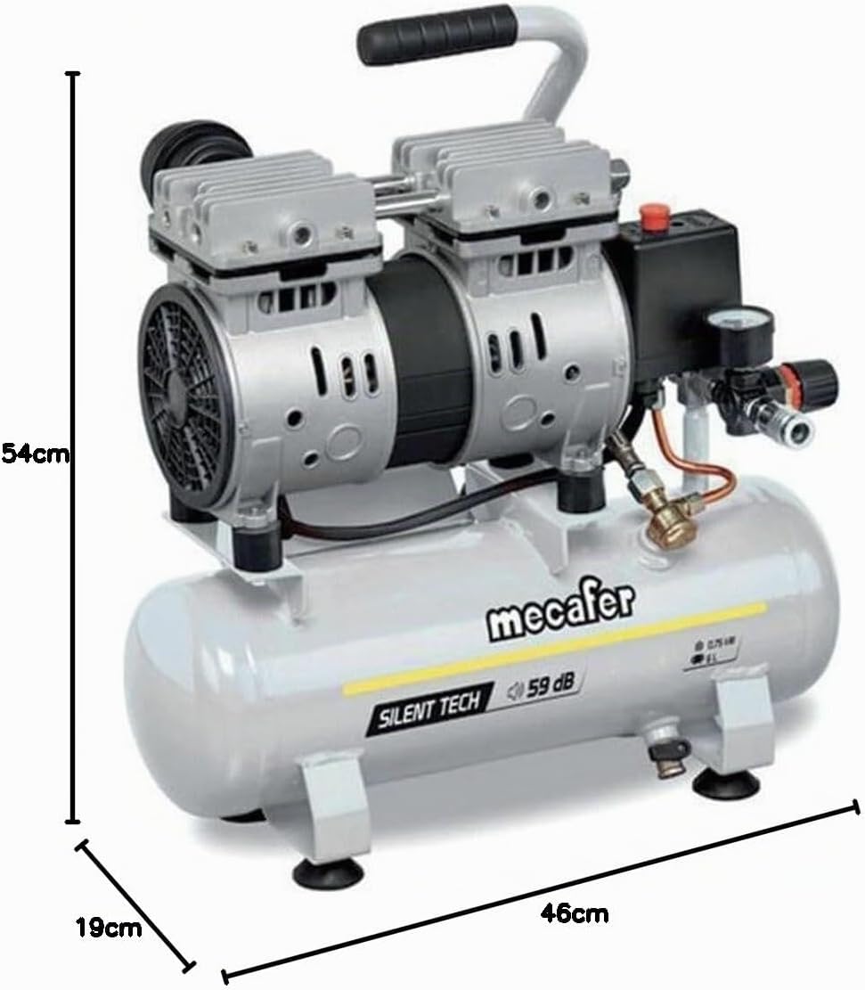 Mecafer 425513 Kompressor, leise, 59 dB, 6 l, 0,75 HP/8 bar