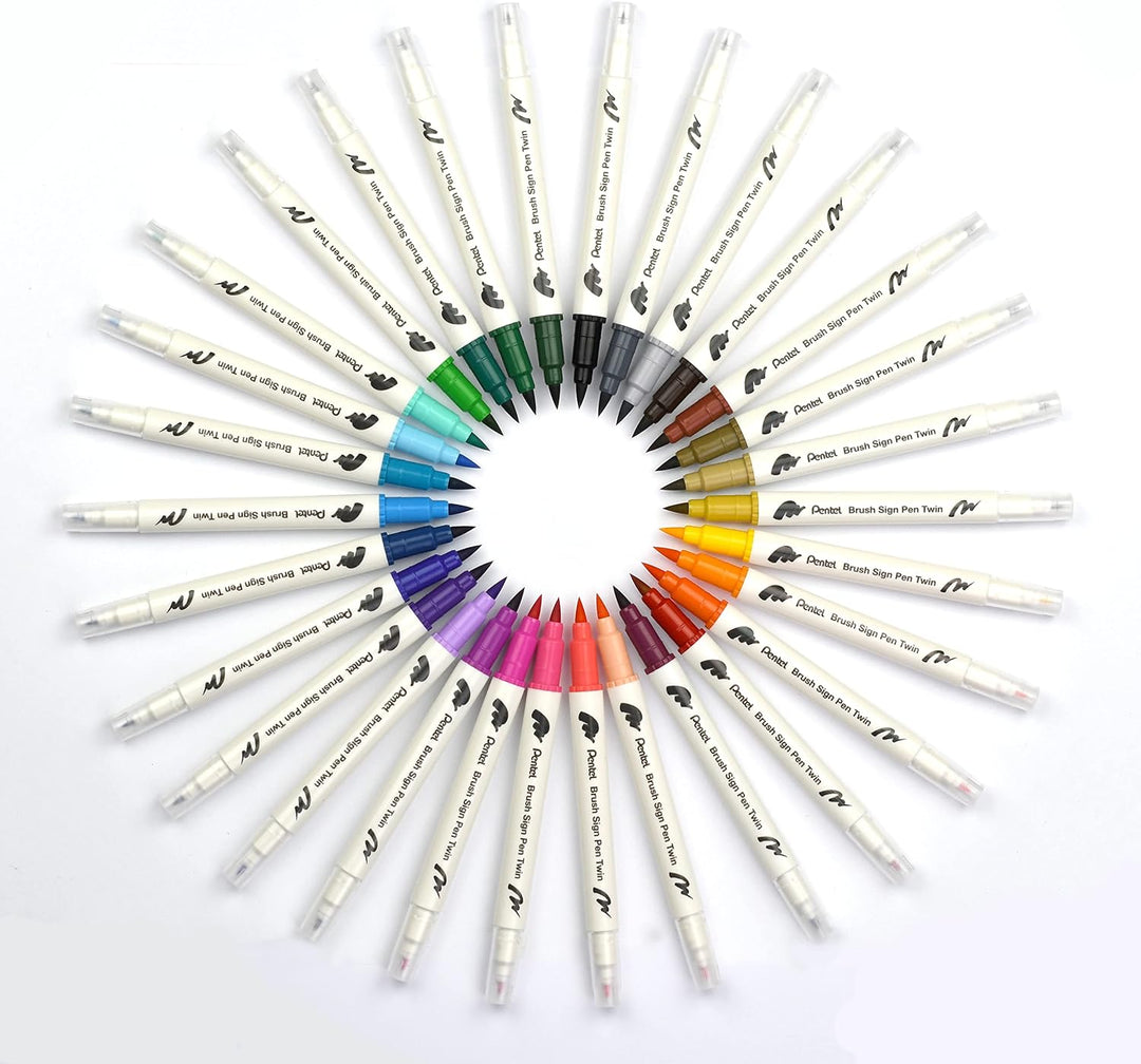 Pentel SESW30C-18 Brush Sign Pen Twin, 18-Farben-Set, Fasermaler mit zwei flexiblen Schreibspitzen,
