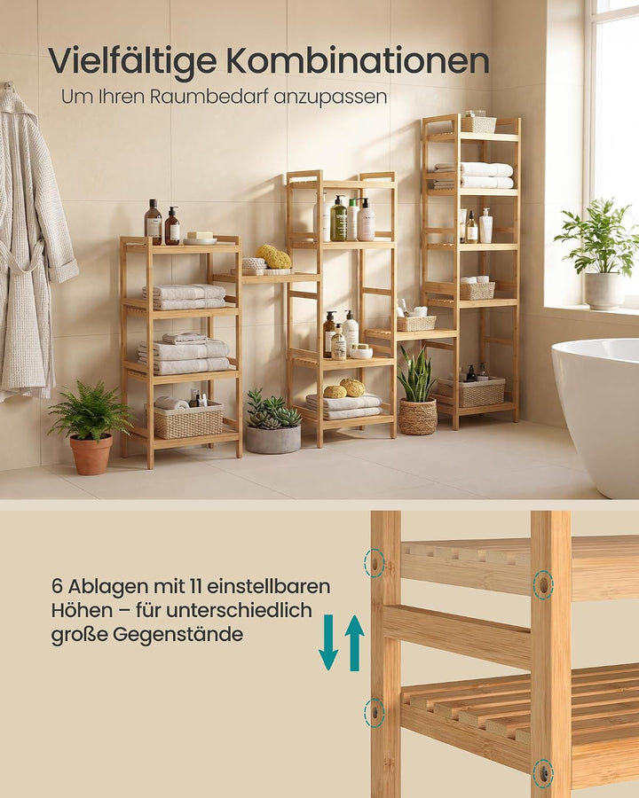 SONGMICS Bambus Regal, Küchenregal, Badregal, Bücherregal, Standregal mit 6 Ablagen, 43 x 30 x 173 c