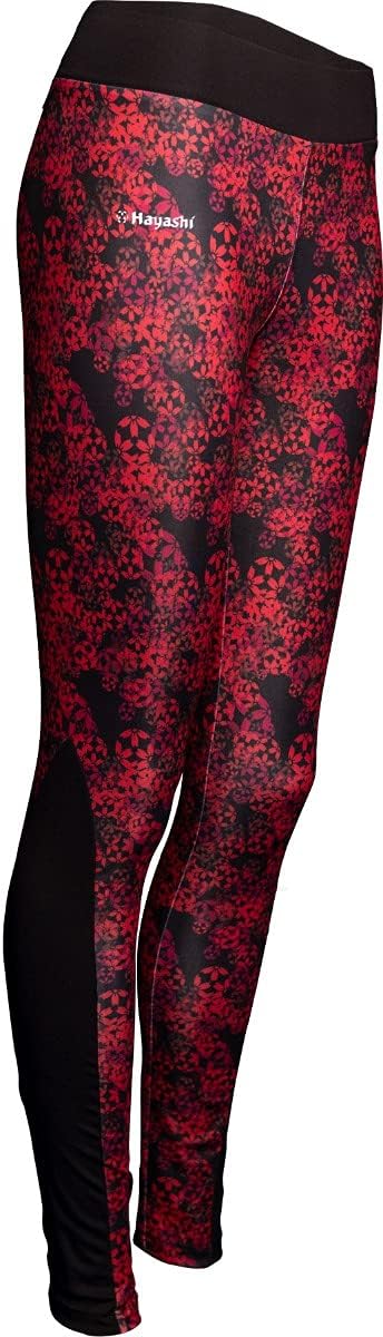 Hayashi Leggings, Kompressionshose „Flowers“ XS Schwarz - Rot, XS Schwarz - Rot