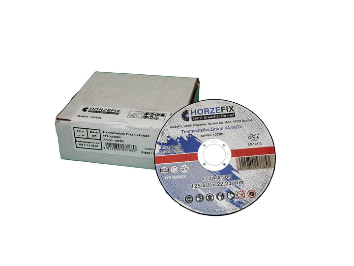 Trennscheibe Zirkon VA/INOX 125 x 1,0 mm x 22,23 Metall 1mm dünn für die Flex, 25