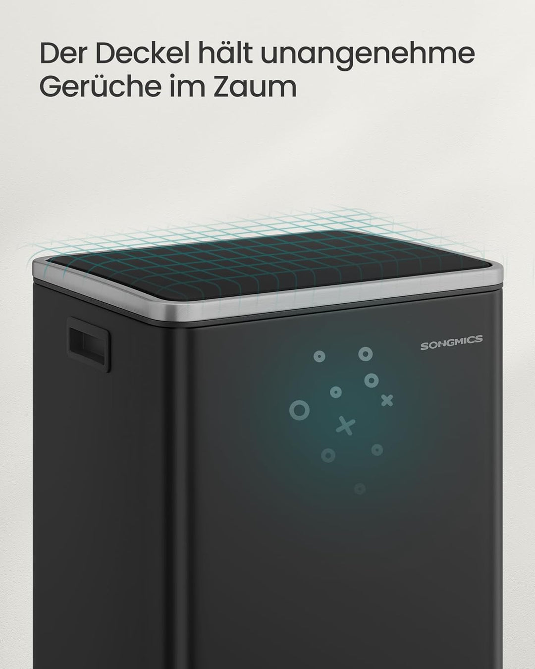 SONGMICS Mülleimer 50 L, 15 Müllsäcke, Stahl, herausnehmbarer Inneneimer aus Kunststoff, mit Deckel,