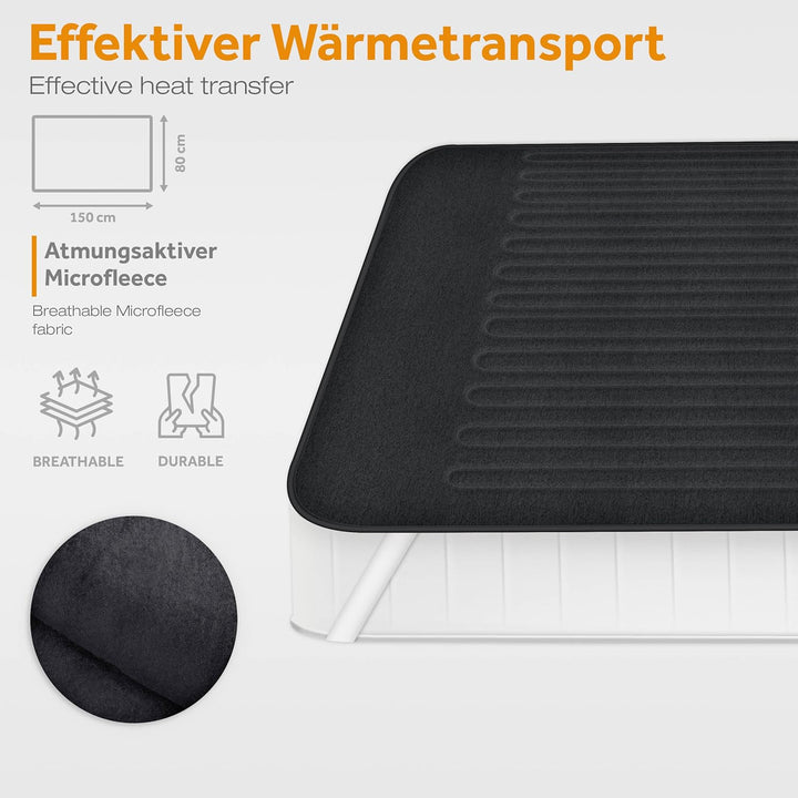 Wärmeunterbett aus Vlies 150 x 80 cm | elektrische Heizdecke mit Abschaltautomatik | Wärmedecke | Ti