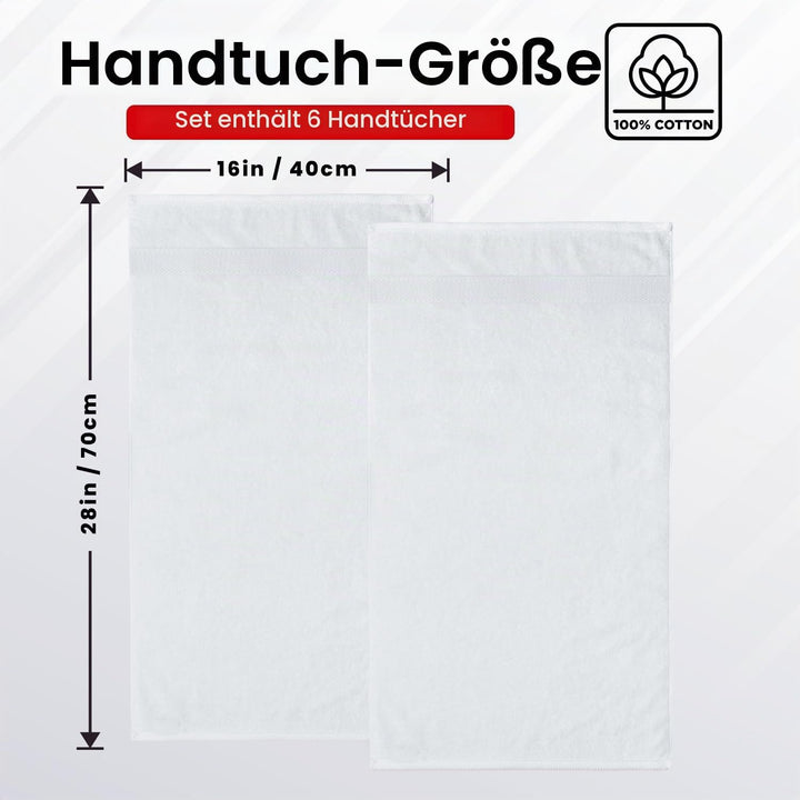 Infinitee Xclusives Premium Weisse Handtücher aus 100% Baumwolle, 6er-Pack (40 x 72 cm) – Super Saug