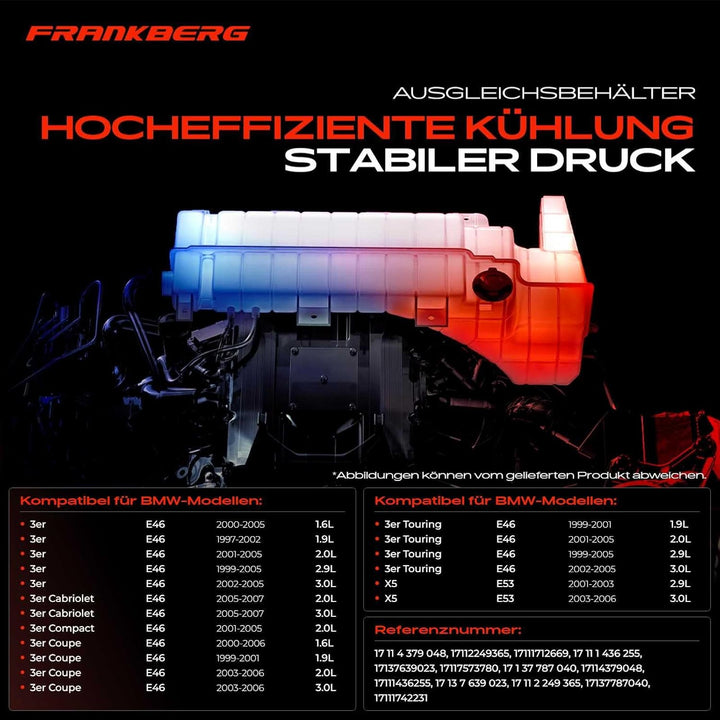 Frankberg Ausgleichsbehälter Kühlmittel Mit Sensor & Deckel Kompatibel mit 3er E46 316 318 320 330 X