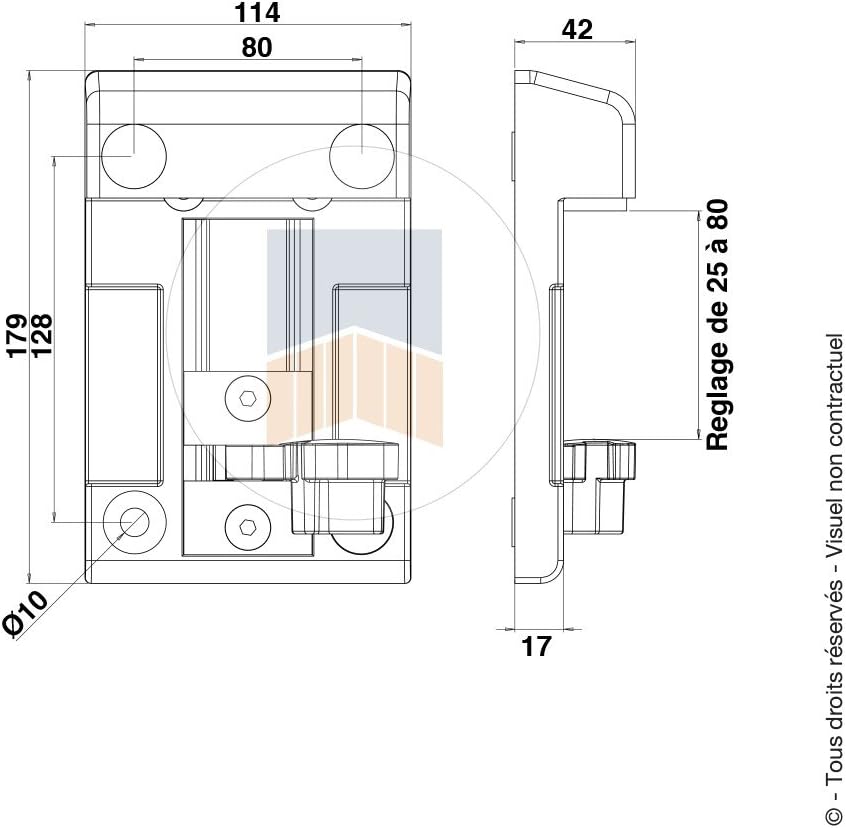 Blitzschuh Composite rechteckig Höhe 40 mit basculeur. – Cupro-Aluminium