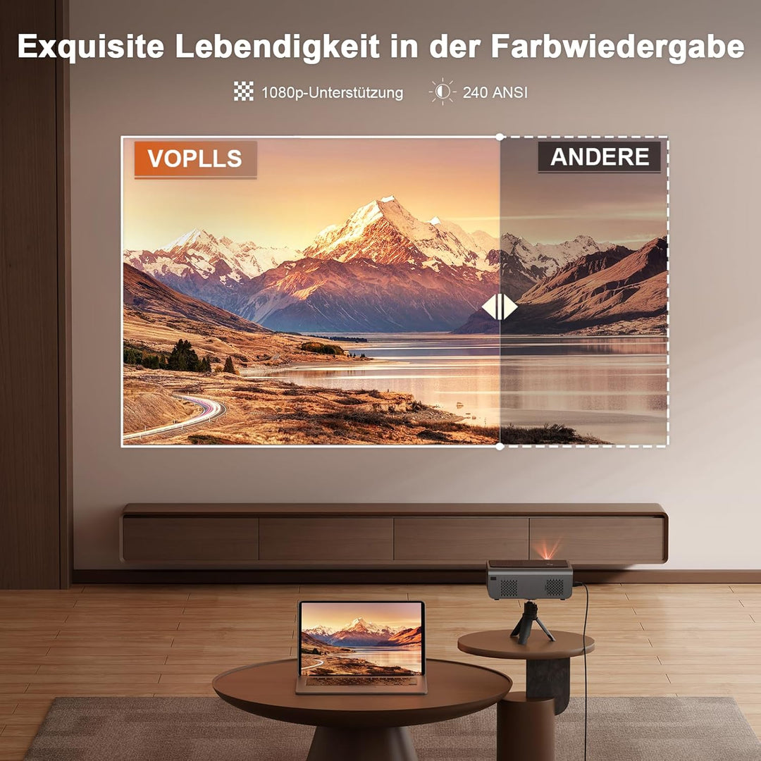 Smart Beamer 4k [Kompatibel mit Netflix & Dolby Audio] VOPLLS Autofokus/Trapezkorrektur Projektor, W