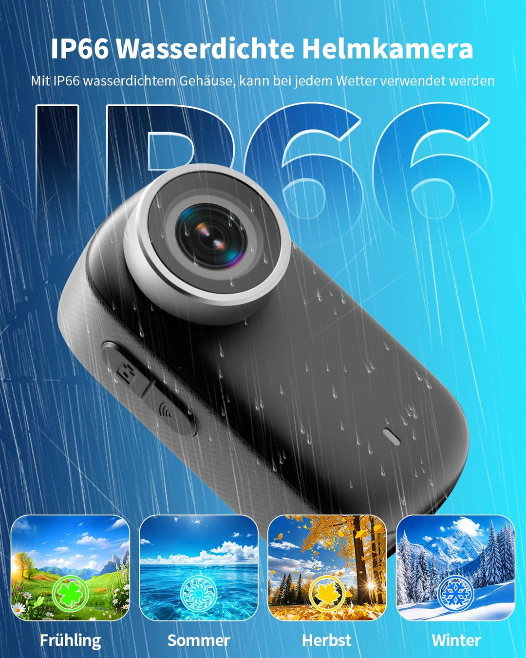 Action Cam 4K WiFi, Körperkamera Mini Bodycam 64GB, 150° Kleine Motorrad Sportkamera Helmkamera mit