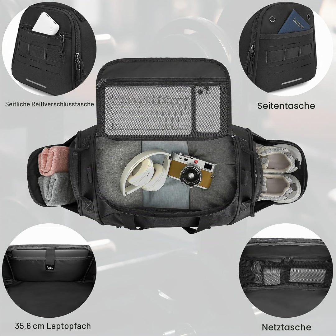 Taktische Sporttasche Herren 45L Reisetasche Mittelgross mit Schuhfach und Laptopfach Leicht Trainin