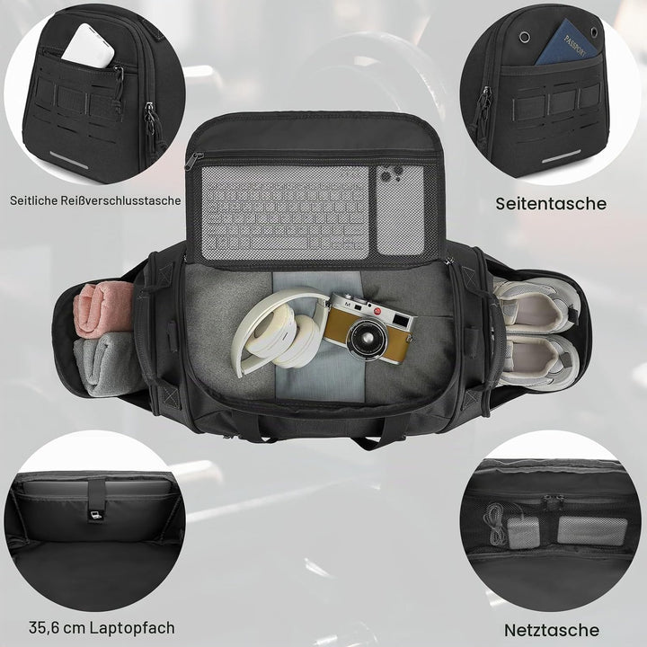 Taktische Sporttasche Herren 45L Reisetasche Mittelgross mit Schuhfach und Laptopfach Leicht Trainin