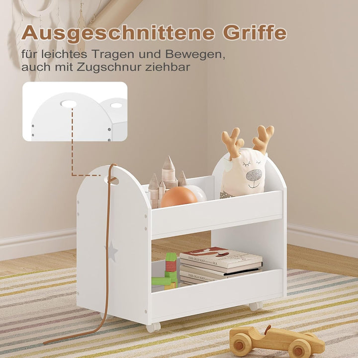 Lestarain Spielzeugkiste mit Rollen, Kinderzimmer Regal, Spielzeugregal mit 2 Ebenen, bewegliches Au