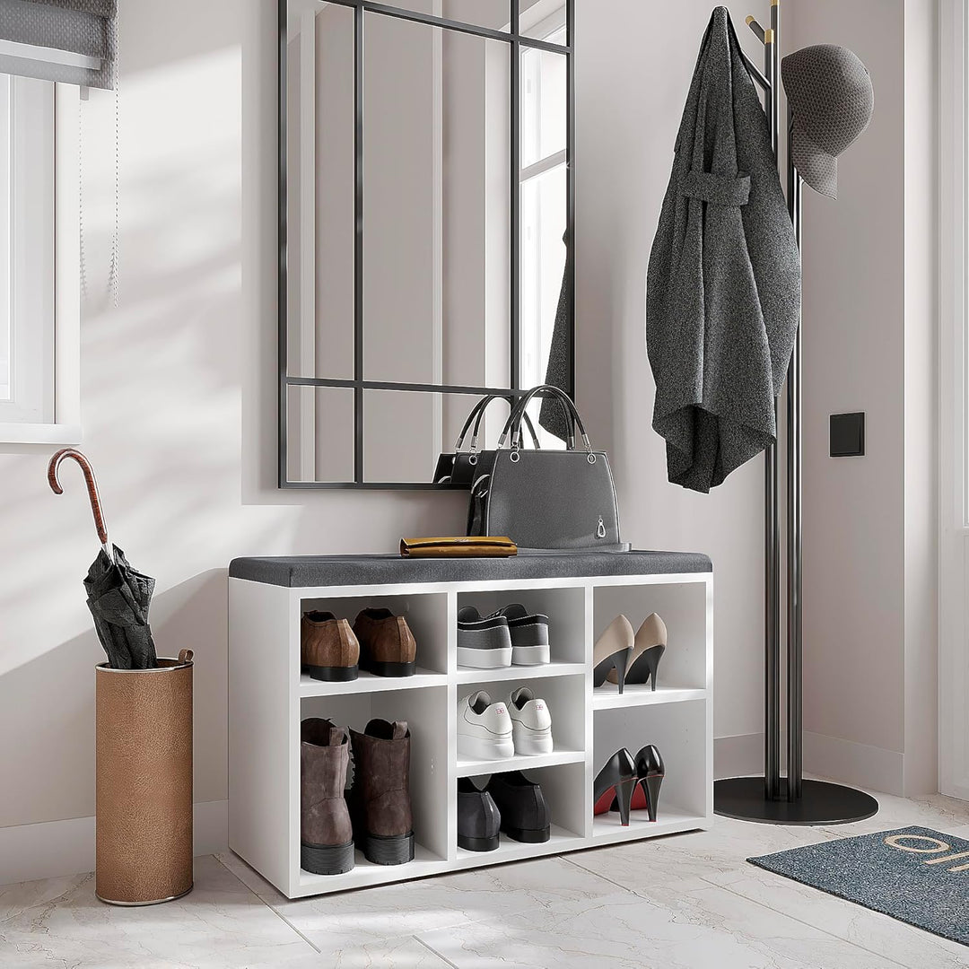 KOMTO Schuhbank mit Sitzfläche - Schuhregal Weiss 80 x 50 x 30 cm Schuhschrank mit Sitzbank Flur Ban