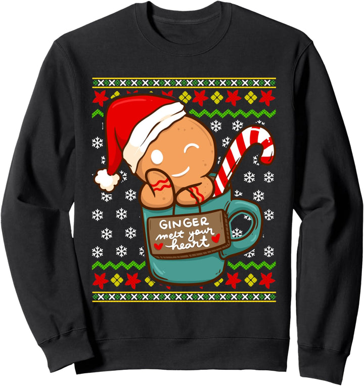 Cute Gingerbread Man Ugly Christmas Pattern Gift Sweatshirt