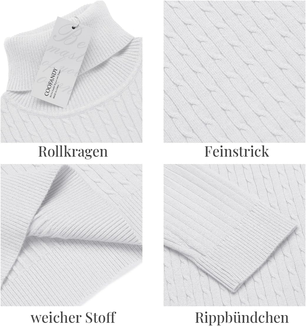 COOFANDY Herren Rollkragenpullover Feinstrick Pullover Langarm Winter Pullover Slim fit Warm Rollkra