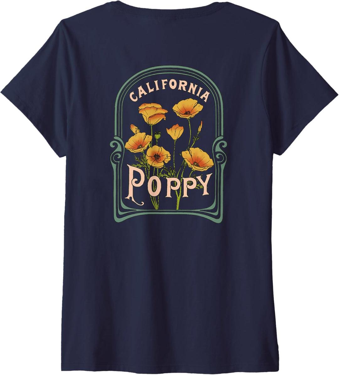 Damen California Poppy Creative Outline and Picture Front & Back T-Shirt mit V-Ausschnitt