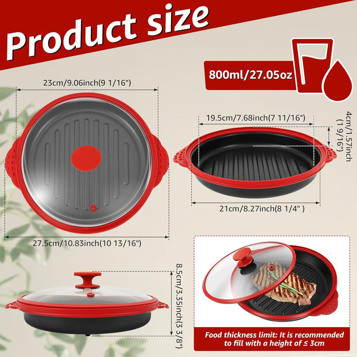 Mikrowellen Grillpfanne mit Deckel,Sicher Microwave Grill Pan mit Verbrühungsschutz und Antihaft,gle