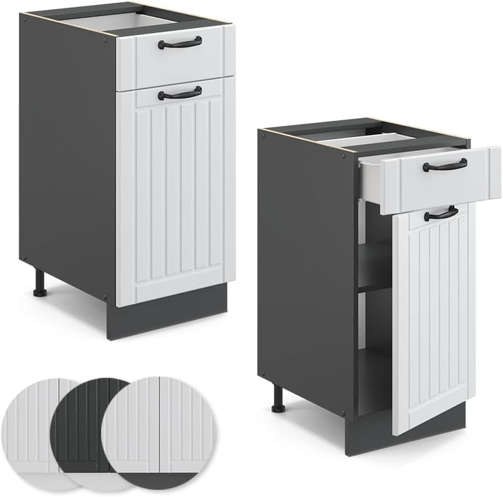 Vicco Küchenunterschrank Fame-Line, Weiss Landhaus/Anthrazit, 40 cm ohne Arbeitsplatte Weiss Landhau