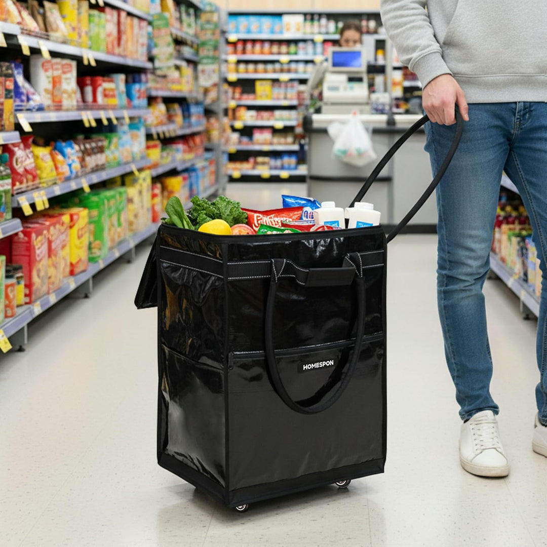 HOMESPON Einkaufstrolley Faltbar mit Rollen, Grosse wasserdichte Einkaufstasche, Rollbare Einkaufstü