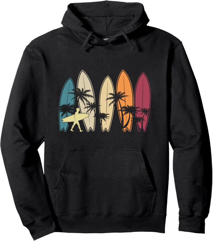Retro Surfboards Strand Palmen Surfer Urlaub Pullover Hoodie