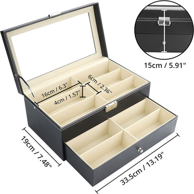Kurtzy Verschliessbare Sonnenbrillen Aufbewahrungsbox 2 Stufig – Brillen Schatulle mit Schloss und S
