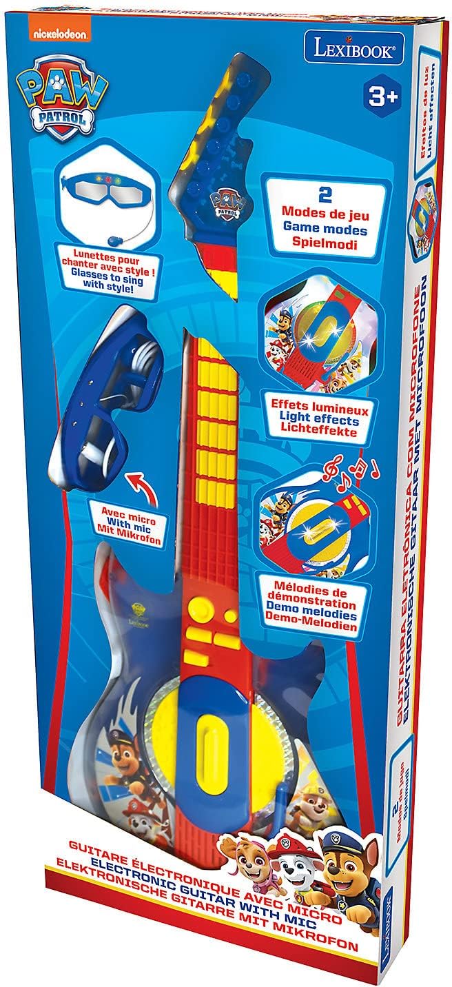 Lexibook, Paw Patrol, Leuchtende elektronische Gitarre mit Mikrofon, Brille mit Mikrofon, Melodien,