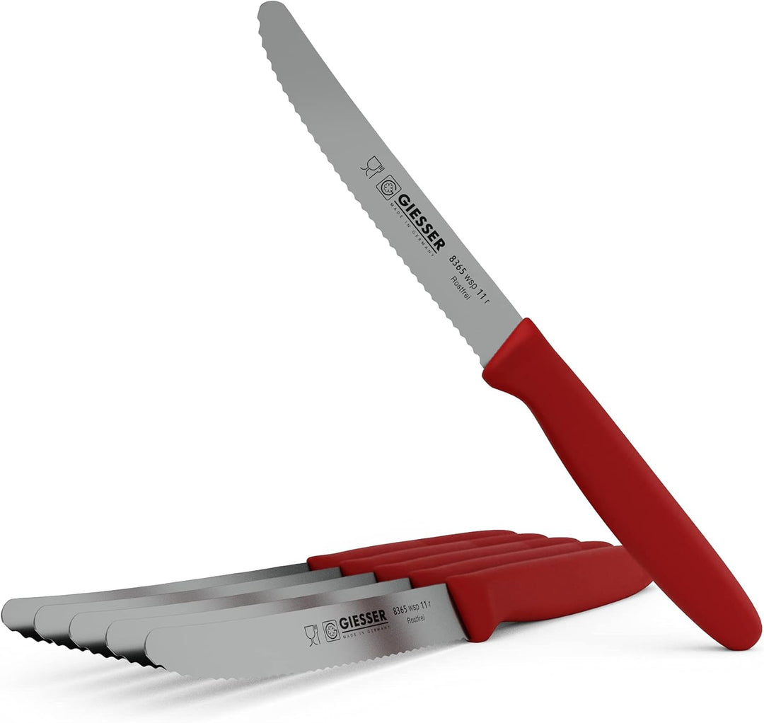 Giesser seit 1776 - Made in Germany - Tomatenmesser 6er Set rot, Klinge 11 cm, rutschfest, kleines U