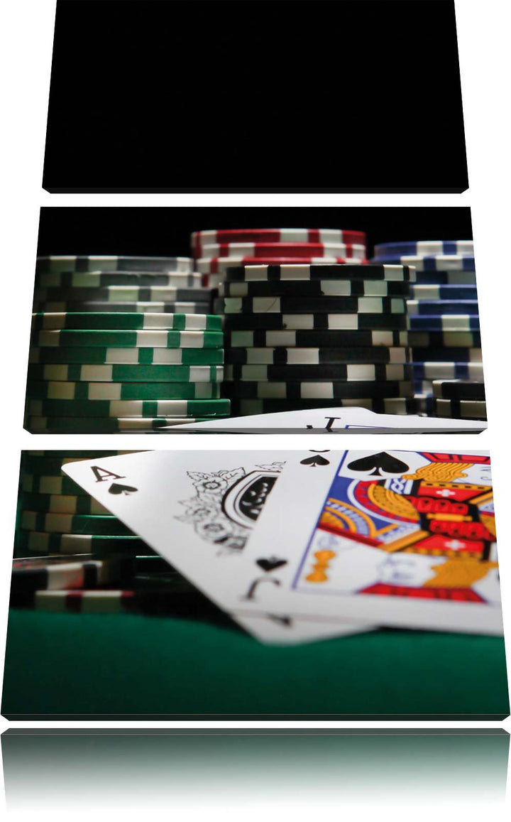 Pixxprint Pokertisch mit Karten in Las Vegas 3-Teiler Leinwandbild 120x80 Bild auf Leinwand