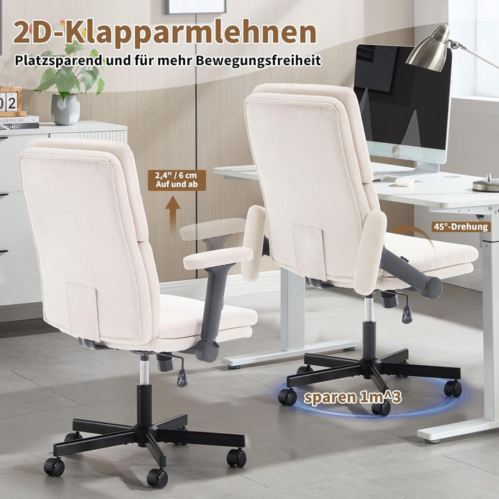 Fizzin Beige Ergonomischer Bürostuhl Schreibtischstuhl mit Hochklappbare Armlehne, Doppellagiger Hoh