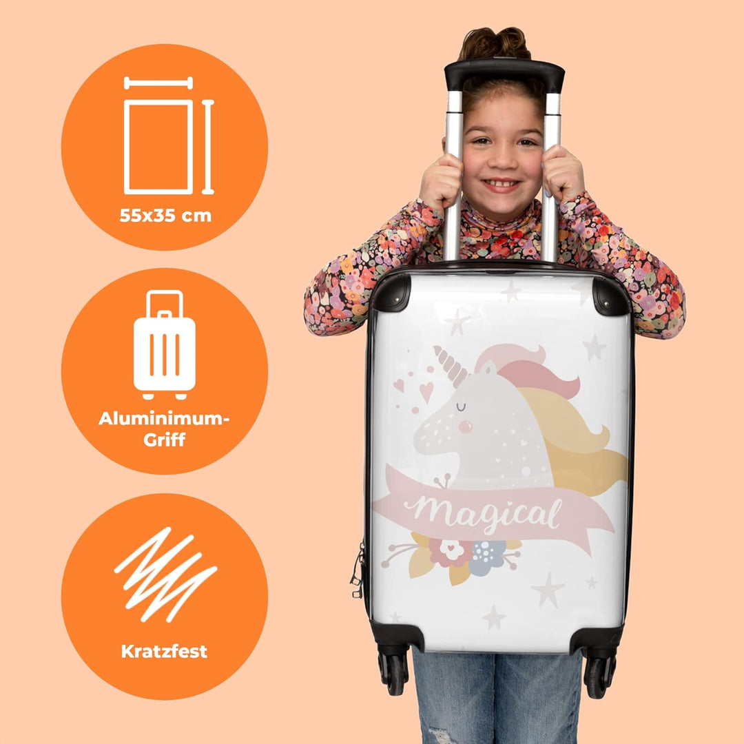 NoBoringSuitcases.com® Kinderkoffer Mädchen - Reisekoffer Kinder, Kabinentrolley, Leichtgewicht, 4 R