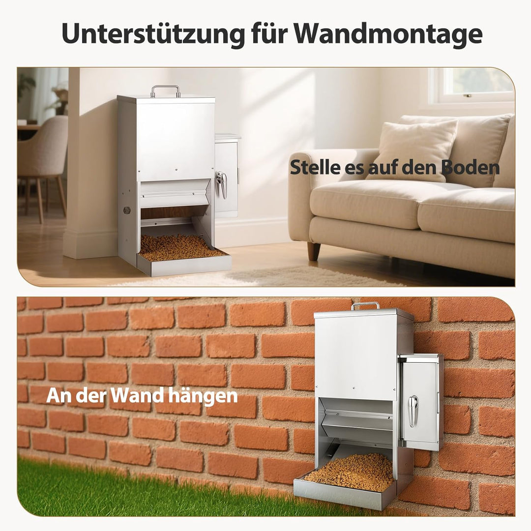 16L Grosser Automatischer Hundefutterspender mit Timer, Edelstahl-Futterautomat mit Programmierbarem