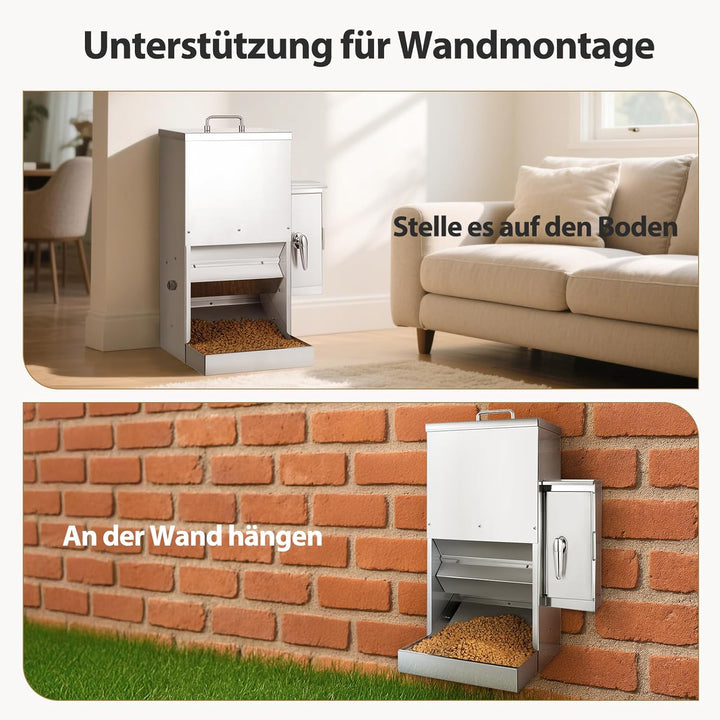 16L Grosser Automatischer Hundefutterspender mit Timer, Edelstahl-Futterautomat mit Programmierbarem