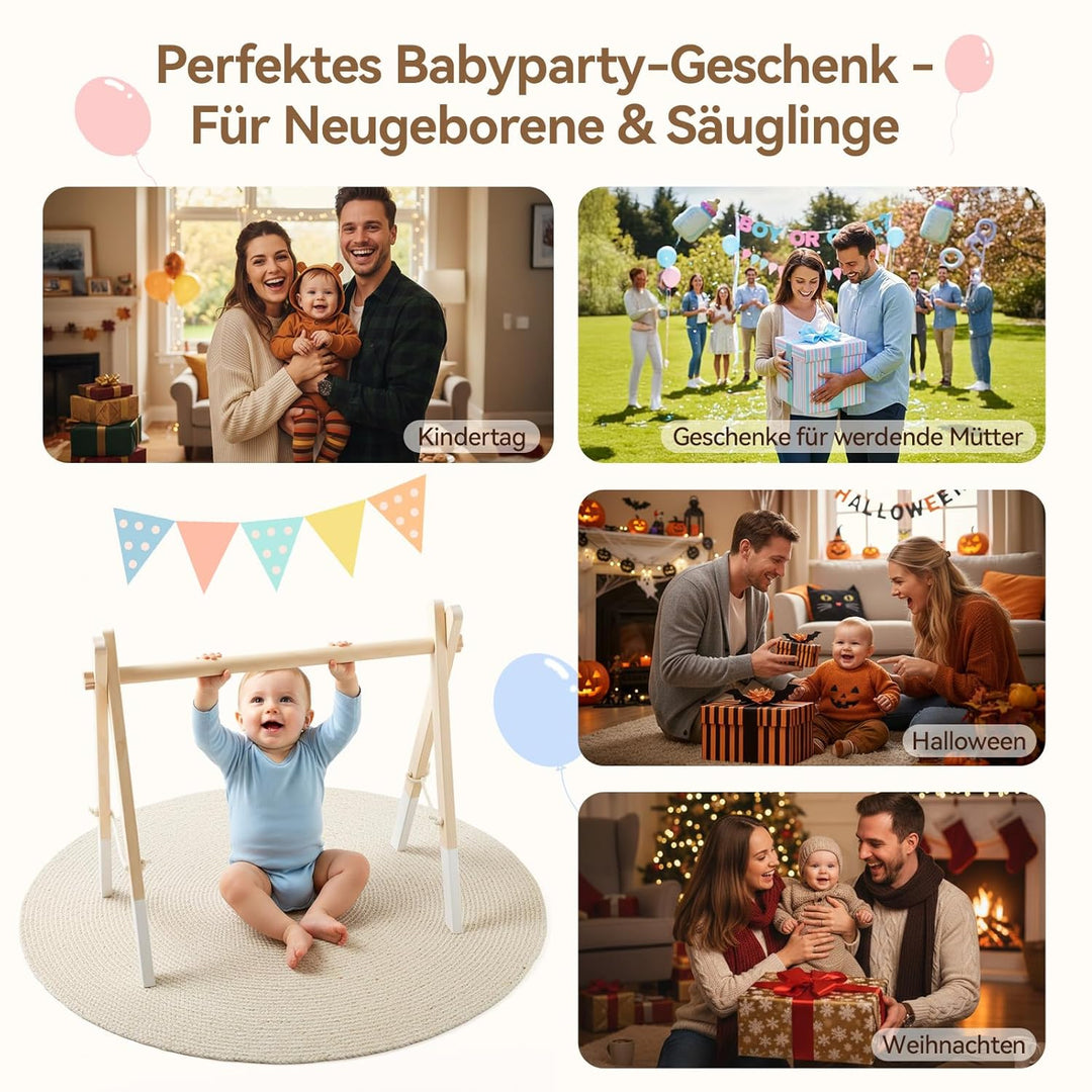 Holz Baby Spielbogen - Natürliches Holz Activity Archmit 5 abnehmbaren Sensorik Spielzeugen zum Grei