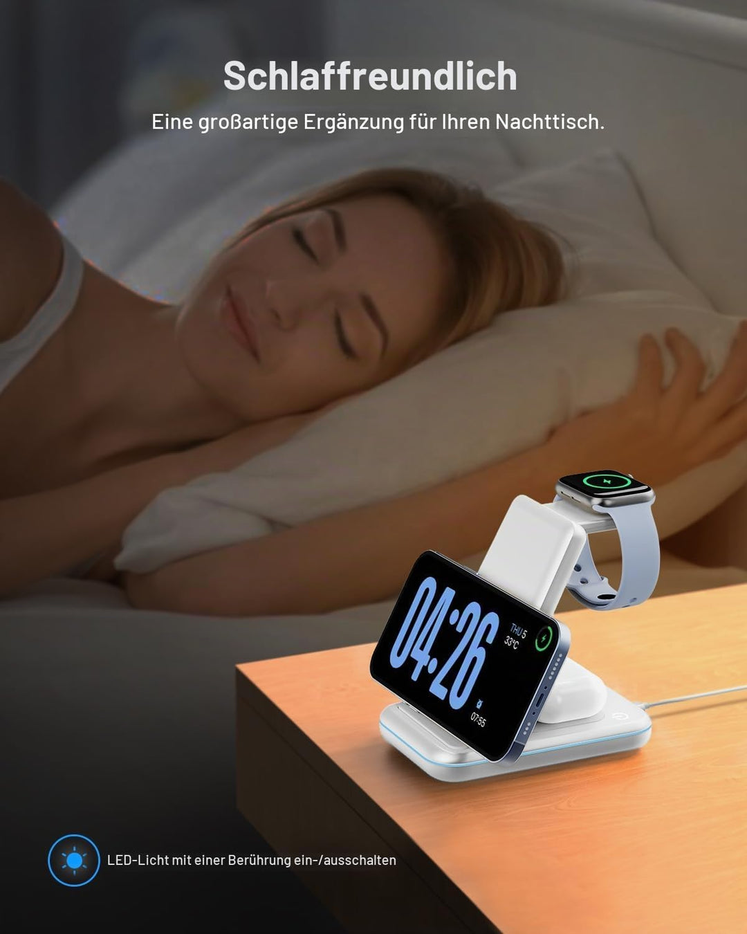 JoyGeek 3 in 1 Kabelloses Ladegerät, Wireless Charger Dock für i Phone 15/14/13/12/11/Pro Max/X/8, I