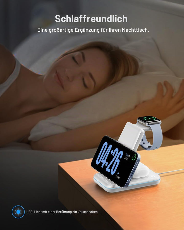 JoyGeek 3 in 1 Kabelloses Ladegerät, Wireless Charger Dock für i Phone 15/14/13/12/11/Pro Max/X/8, I
