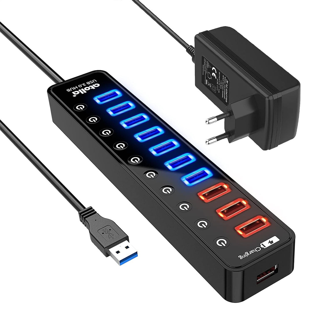 Atolla USB Hub Aktiv 3.0 mit 48W (12V/4A) Netzteil, 11-Port USB 3.0 Extension verteiler (7 Datenport