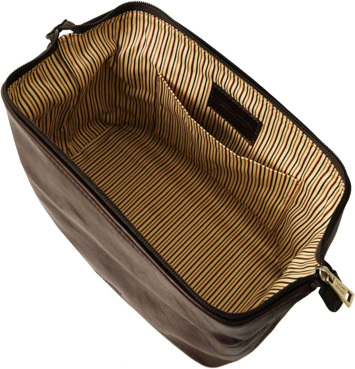Tuscany Leather Smarty Reise- Kulturtasche aus Leder - Gross Dunkelbraun, Dunkelbraun
