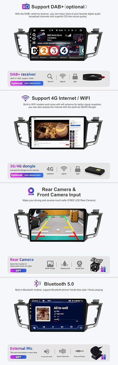 SXAUTO Android 12 IPS Autoradio Passt für Toyota RAV4 (2013-2018) - Eingebaut Wireless Carplay/Andro