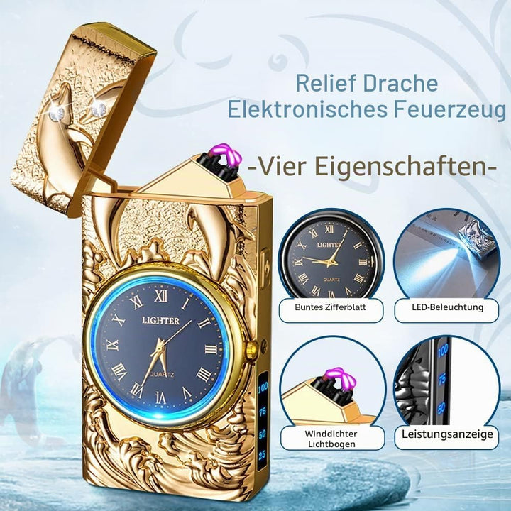 Drachen Plasma Elektrisches Lichtbogen Feuerzeug, Winddichtes Feuerzeugs (Gold-Delphin) Delphin Gold