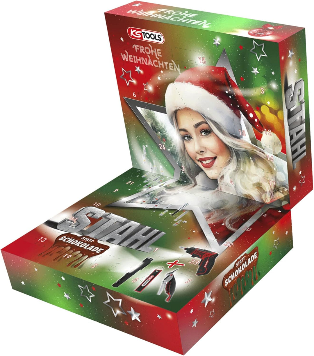 KS Tools Adventskalender 2025 Akku-Schrauber-Satz 30-teilig Akkuschrauber Taschenlampe Korkenzieher