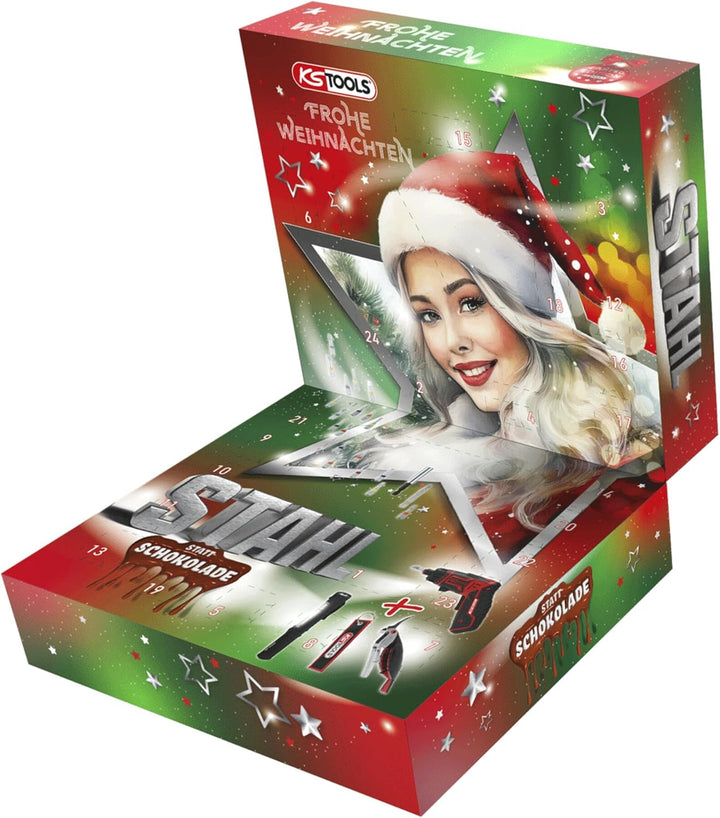 KS Tools Adventskalender 2025 Akku-Schrauber-Satz 30-teilig Akkuschrauber Taschenlampe Korkenzieher