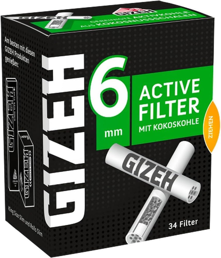 GIZEH BLACK Active Filter – Aktivkohlefilter slim 6 mm Durchmesser – Gizeh Filter mit Aktivkohle aus