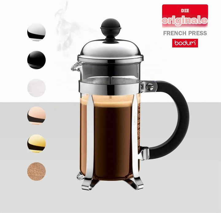 Bodum Chambord Kaffeebereiter 3 Tassen mit Metallrahmen, Chrom, Gold, 0.35