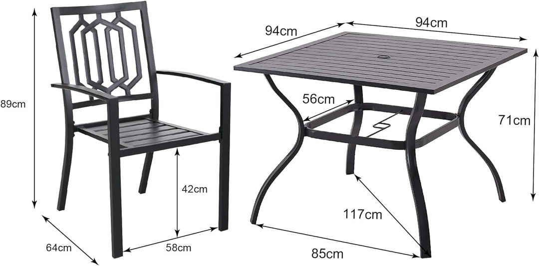 PHIVILLA Gartentisch und Stühle 4er Set Terrassentisch Stühle Metall Outdoor Bistro Gartenmöbel Sets
